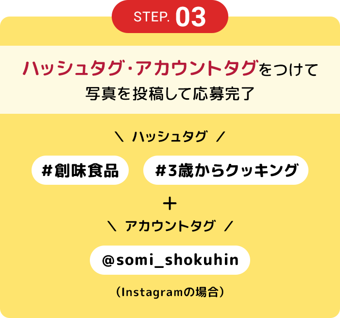 STEP.03 ハッシュタグをつけて写真を投稿して応募完了