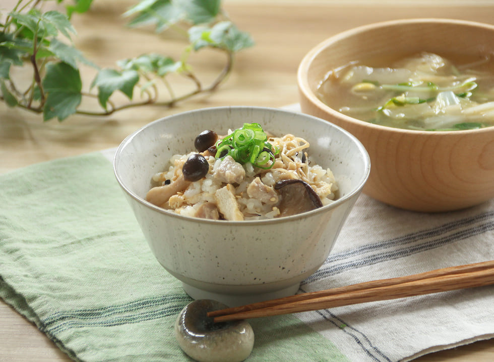 シャンタンナムルで炊き込みご飯