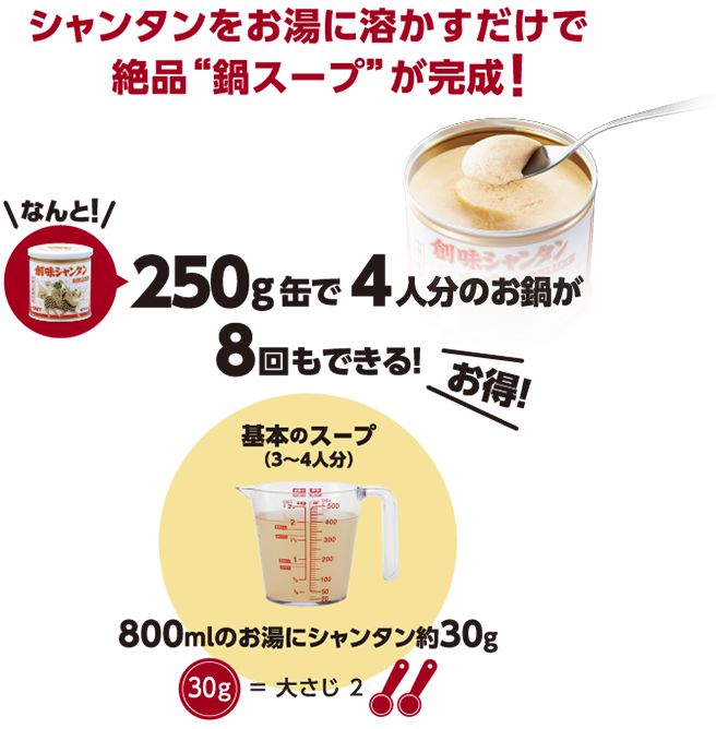 シャンタンをお湯に溶かすだけで絶品鍋スープが完成！